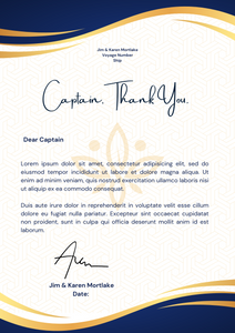 Cruise Captain's  bespoke thank you letter.